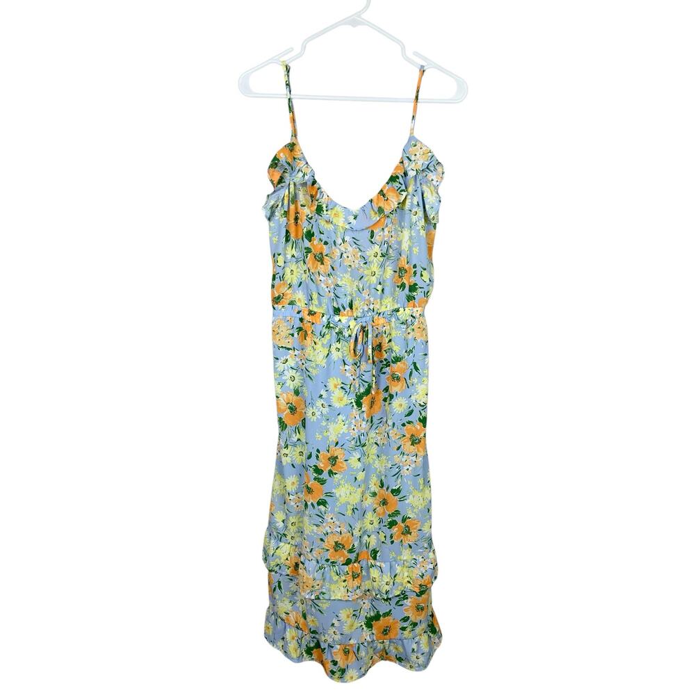 Sienna Sky Ruffle Midi Dress Blue Floral Summer Sundress Women's L - Picture 2 of 9